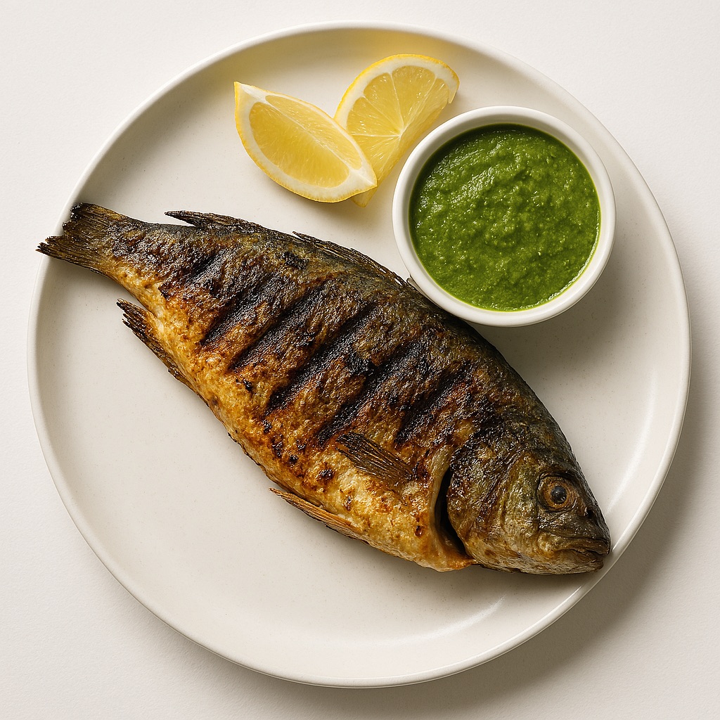 Grilled Fish with Green Chutney — dish photo